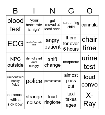 hospital visit Bingo Card
