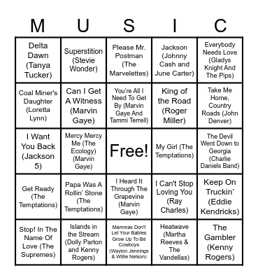 Motown/Country Bingo Card