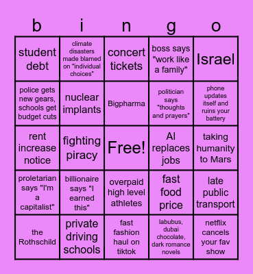 seize the means card Bingo Card