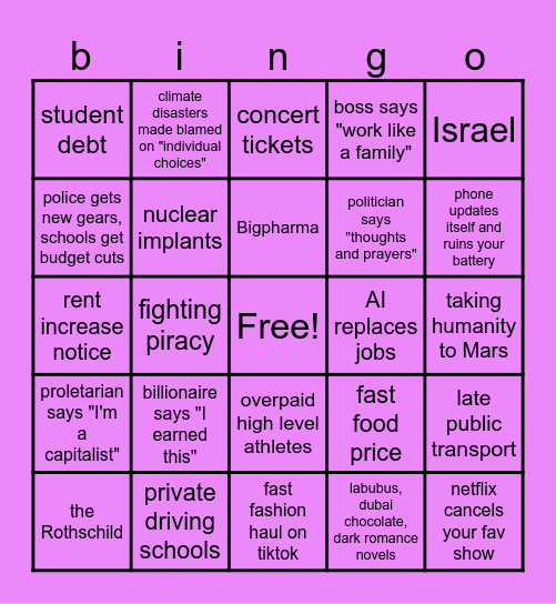 seize the means card Bingo Card