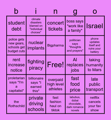 seize the means card Bingo Card
