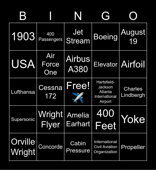 National Aviation Day! Bingo Card