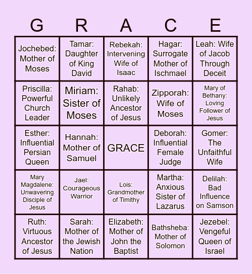 HER STORY BIBLE GAME Bingo Card