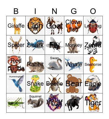 ANIMALS Bingo Card