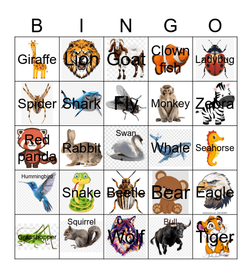 ANIMALS Bingo Card
