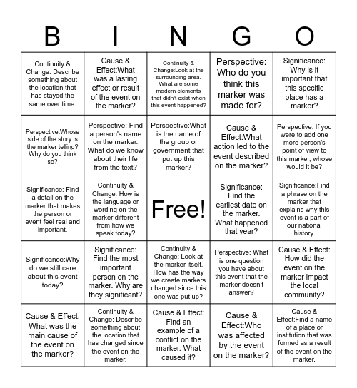 Historical Marker Bingo 🕵️ Bingo Card