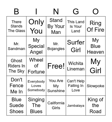 Music Bingo Card