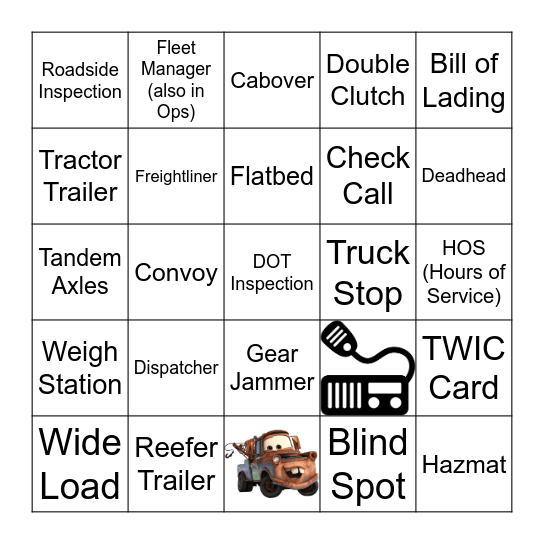 Trucking Bingo Card