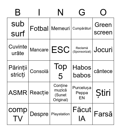 YT shorts Bingo Card