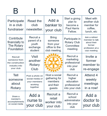 Rotary Engagement Bingo Card