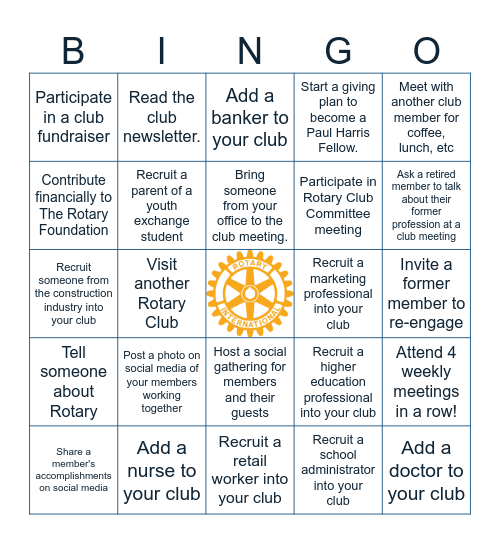Rotary Engagement Bingo Card