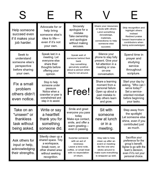 (S) - Selfless Humility Bingo Card