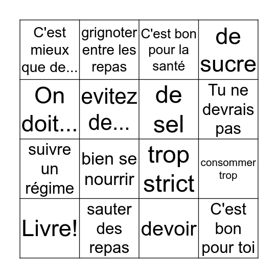 Trosième étape Bingo Card