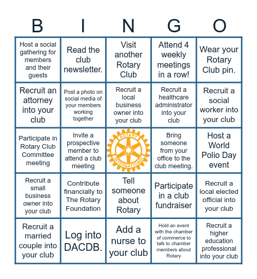 Rotary Engagement Bingo Card