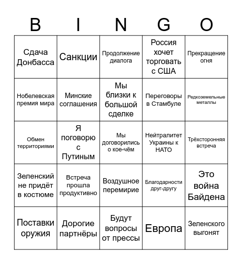 Трамп - Зеленский Bingo Card