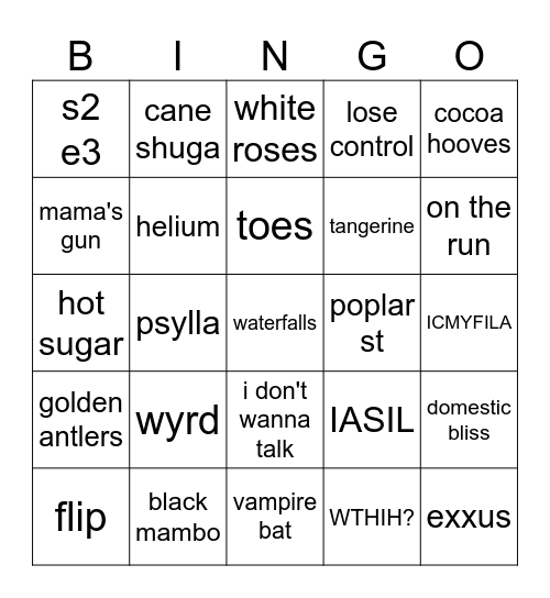 non single fan fave glass animals songs Bingo Card