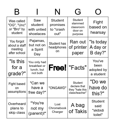 Untitled Bingo Card