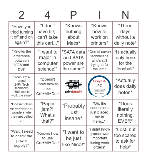 Technician's Bingo Card