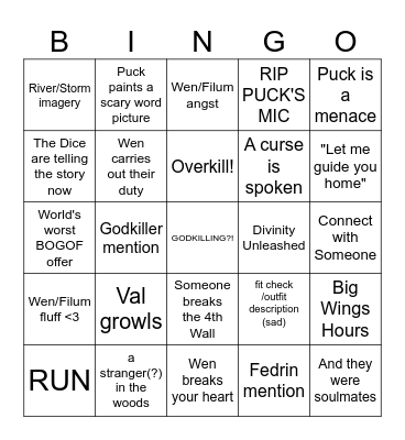 End/Begin Bingo Card