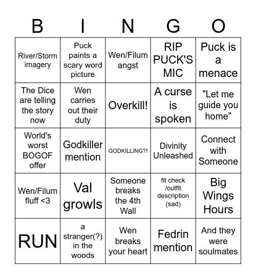 End/Begin Bingo Card
