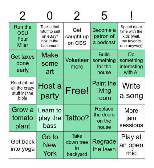 Jonny's 2025 Bingo Card Bingo Card
