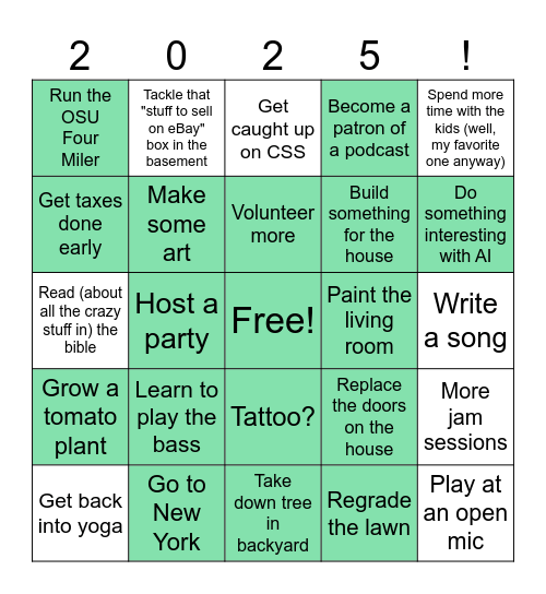 Jonny's 2025 Bingo Card Bingo Card