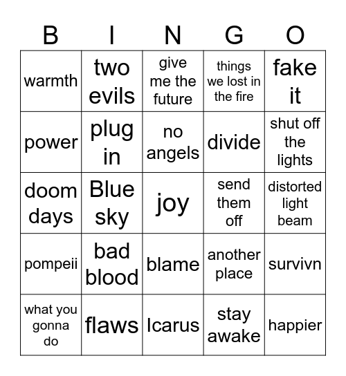 best of bastille tour predictions Bingo Card