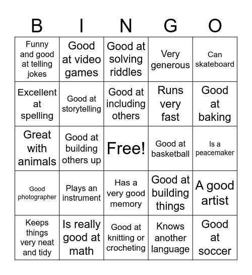 Strengths Bingo Card