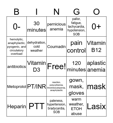 Hematologic and Immunologic Disorders Bingo Card