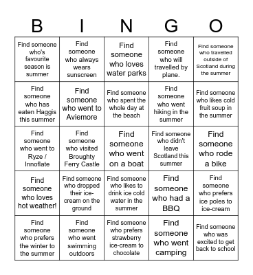 Find Someone Who - Summer Edition Bingo Card
