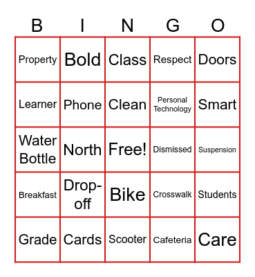 6th Grade Dean Talks Bingo Card