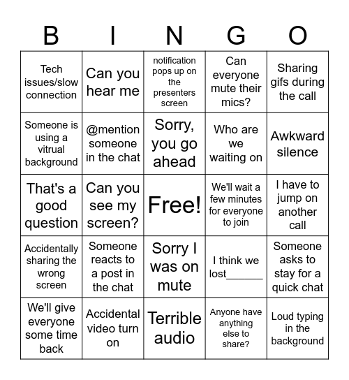 Teams Bingo Card