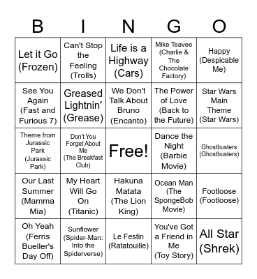 Movie Soundtracks Bingo Card
