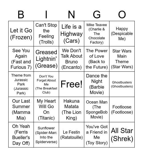 Movie Soundtracks Bingo Card