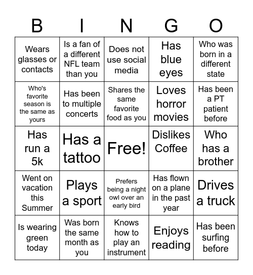 Classmate Bingo: Find Someone Who... Bingo Card