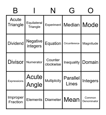 Math Bingo Card