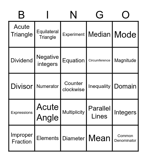 Math Bingo Card