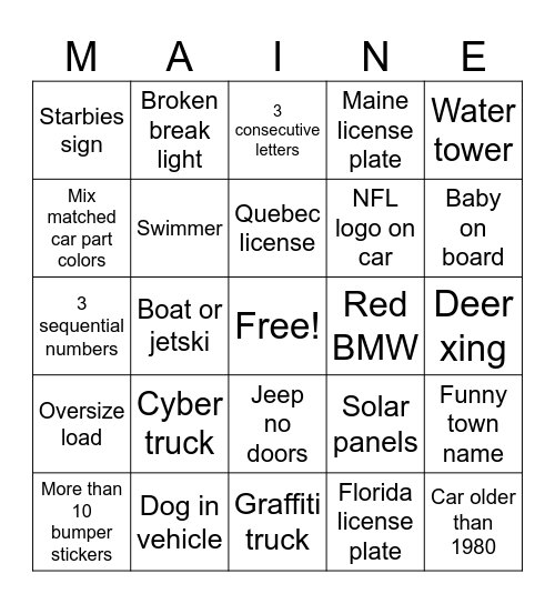 Maine 2025 Bingo Card