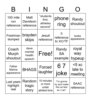 NCAA Meeting Bingo Card