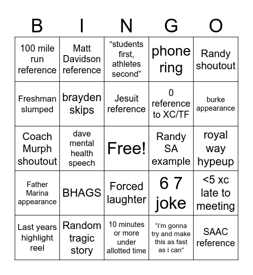 NCAA Meeting Bingo Card