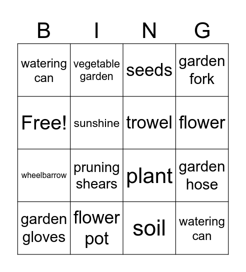 Garden Bingo Cards 2 Bingo Card