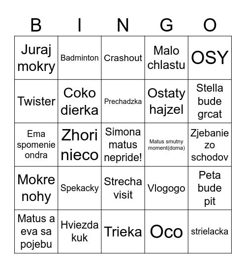 Chata eva Bingo Card