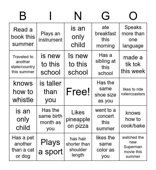 Ms. Connie's Bingo Card