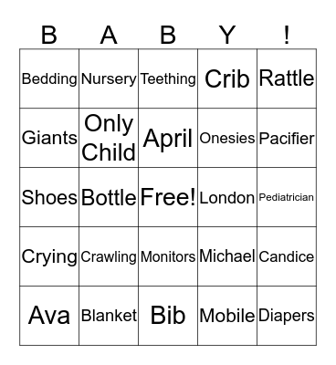BABY BINGO! Bingo Card