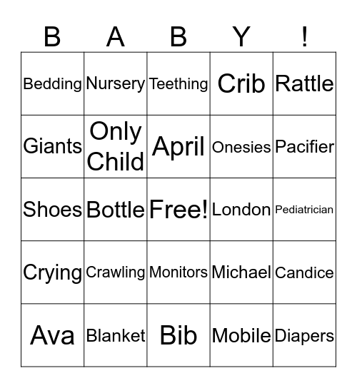 BABY BINGO! Bingo Card