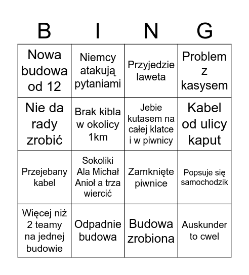 Poniedziałek Bingo Card