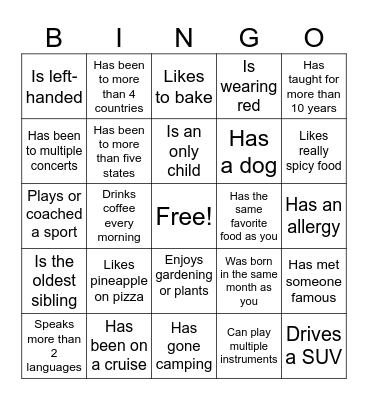 Icebreaker Bingo: Find Someone Who Bingo Card