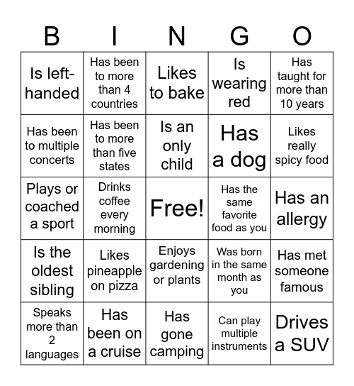 Icebreaker Bingo: Find Someone Who Bingo Card