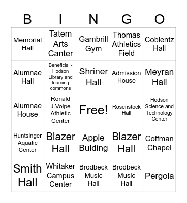 HOOD College Bingo Card