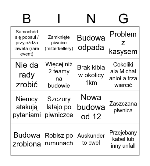 Poniedziałek :) Bingo Card